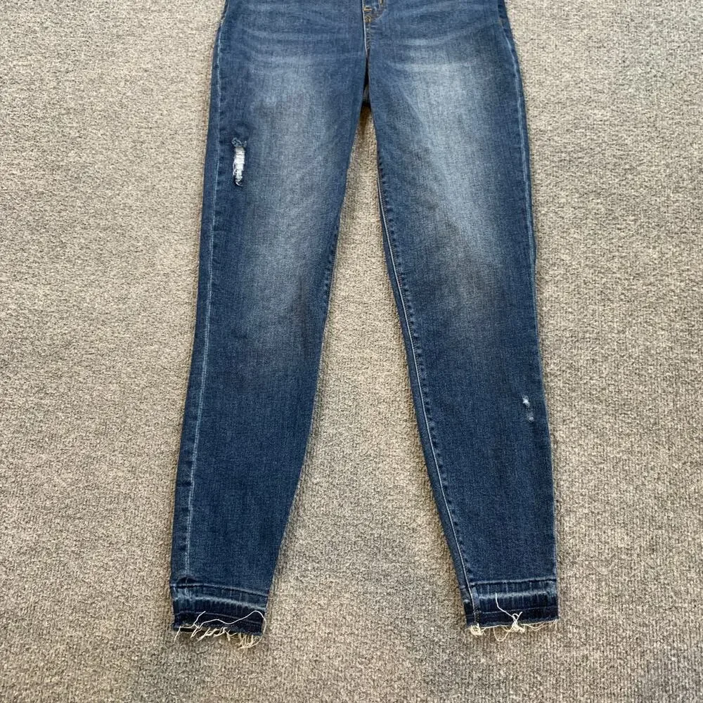 Spanx Jeans Womens M Medium Distressed Ankle Skinny High Rise Frayed Hem Pull On